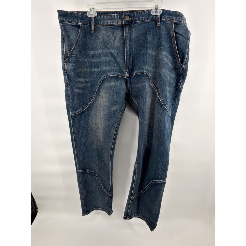 Yandongfox Denim Jeans Mens Size 42 Blue Relaxed‎ Fit Contrast Stitch Paneled